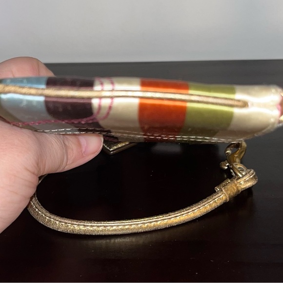 COACH LEGACY MULTICOLOR STRIPE SATIN METALLIC LEATHER PURSE BAG WALLET WRISTLET - Picture 3 of 4